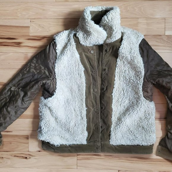 Free People Olive Green Reversable Sherpa Trucker Jacket Sz M - Picture 3 of 13